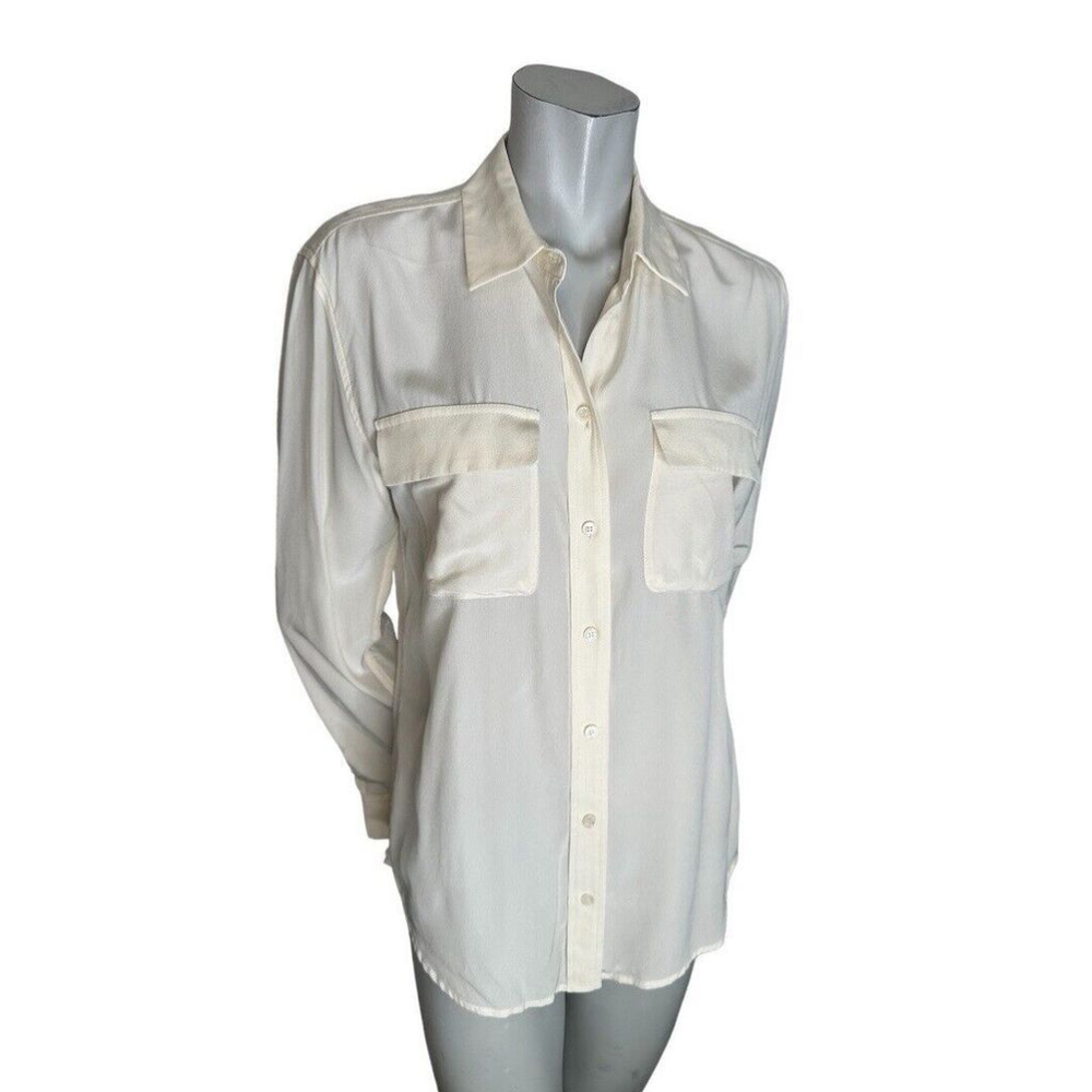 Teenflo Cream Silk Classic Collared Business Semi Sheer Blouse Size 10